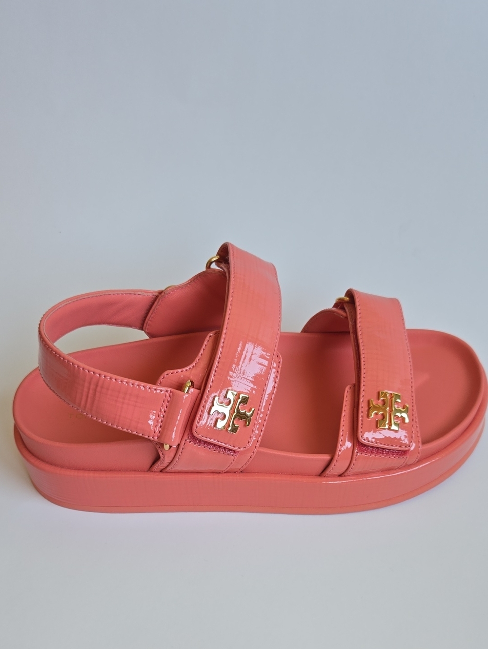 Tory Burch Kira Sport Sandal Coral Crush Patent Leather 7M NEW